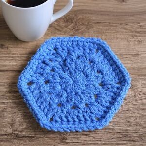 Set of 4 Elegant Blue Crochet Hexagon Coasters
